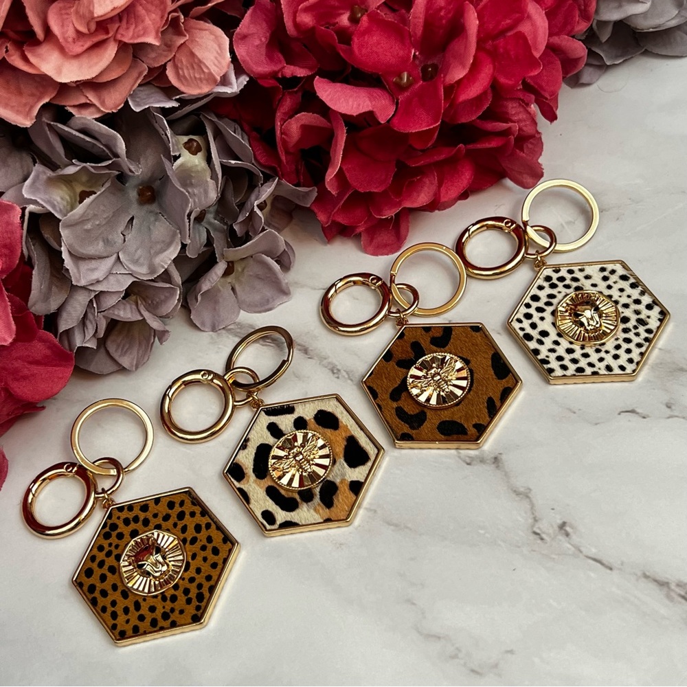 Gorgeous Golden Bumblebee and Leopard Hexagon Keychain Charm - Picture 14 of 16